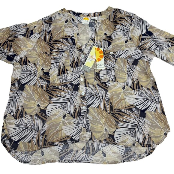 C&C California Women's Mandarin Collar Long Sleeve Shirt‎ Button Up Roll Tab New - Picture 5 of 12